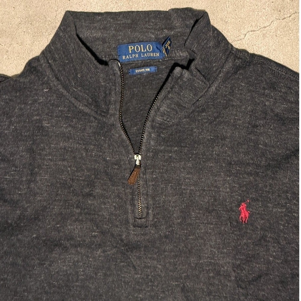Polo Ralph Lauren Men's Size 2XL Quarter Zip Sweatshirt Estate Rib Gray Preppy